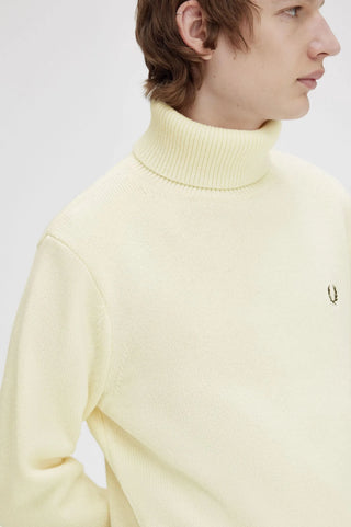 Maglione a Collo Alto in Lana Fred Perry Bianco da Uomo