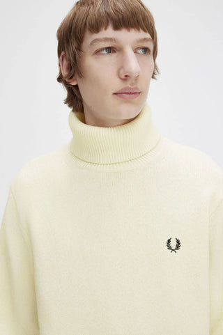 Maglione a Collo Alto in Lana Fred Perry Bianco da Uomo