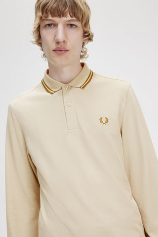 Polo Twin con Maniche Lunghe Fred Perry Beige da Uomo