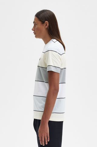 T-Shirt a Strisce Fred Perry Beige da Uomo