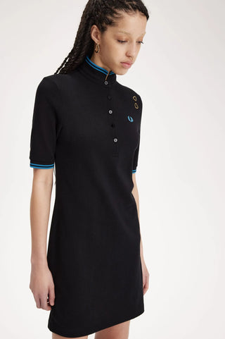 Vestito in Piqué con Righe Fred Perry Nero da Donna